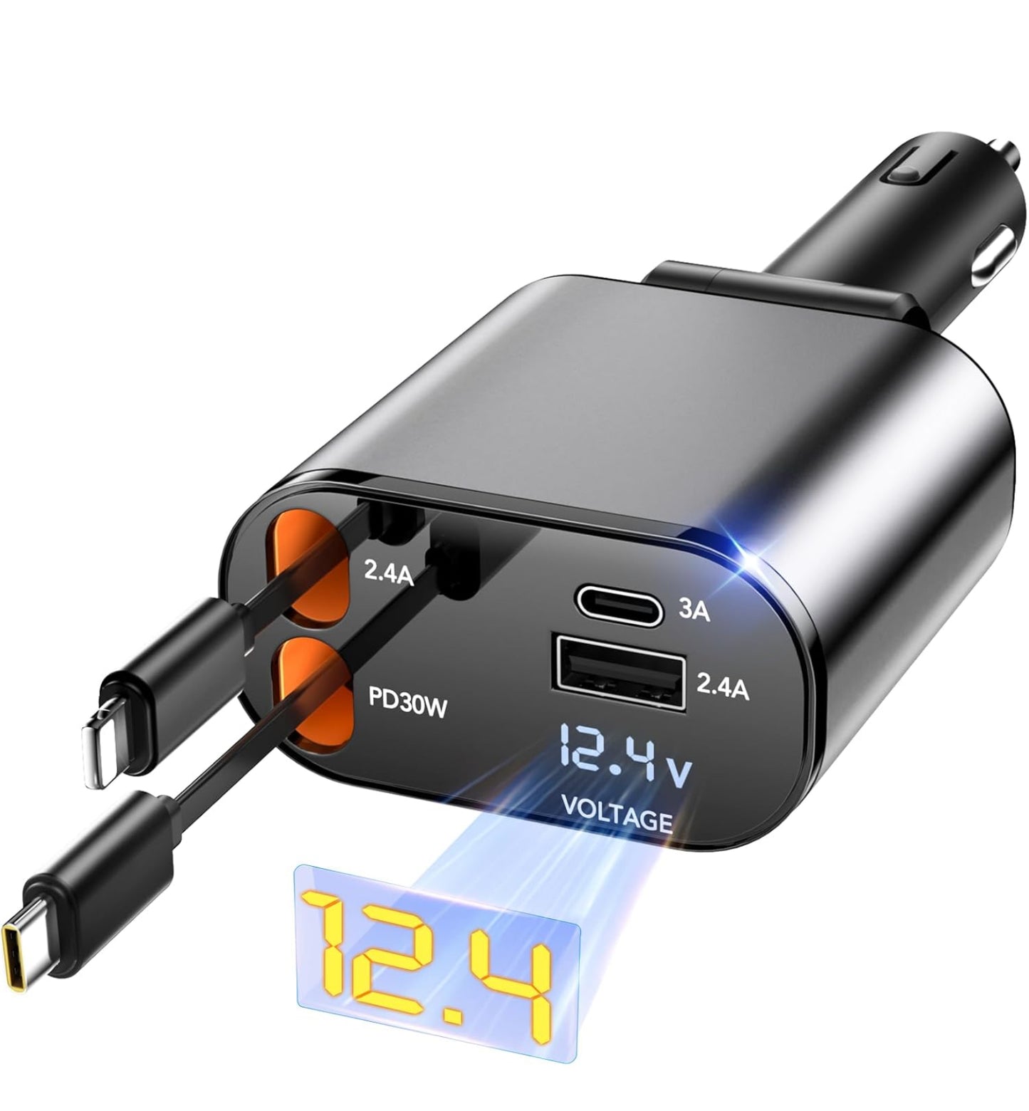 Cargador retráctil con dos cables, tipo c y otro para iPhone